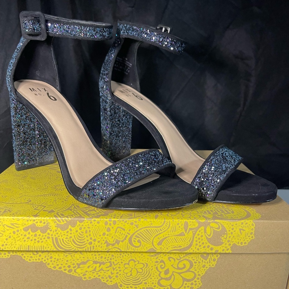 EUC MIX No 6 Sparkling Purple Black Blue Glitter Pump 4" Heels Size 9 1/2